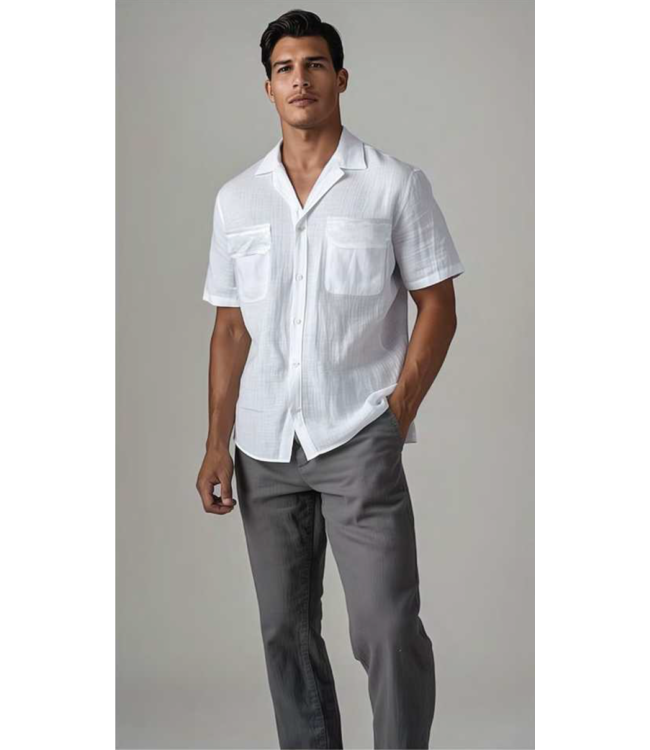 POINT ZERO Short Sleeve Button up Cotton Linen mix