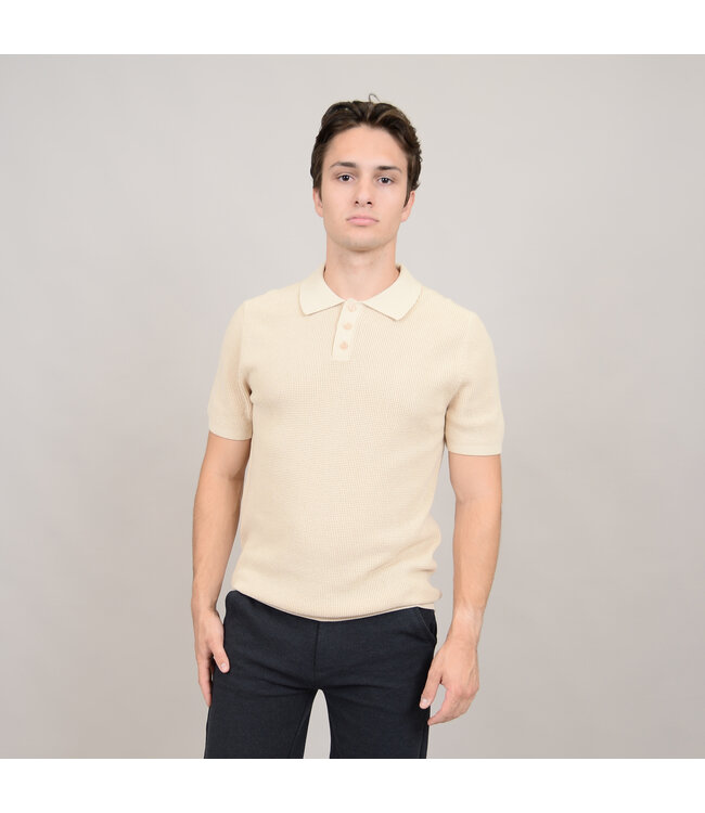 HEDGE MENS SS KNIT POLO-ECRU