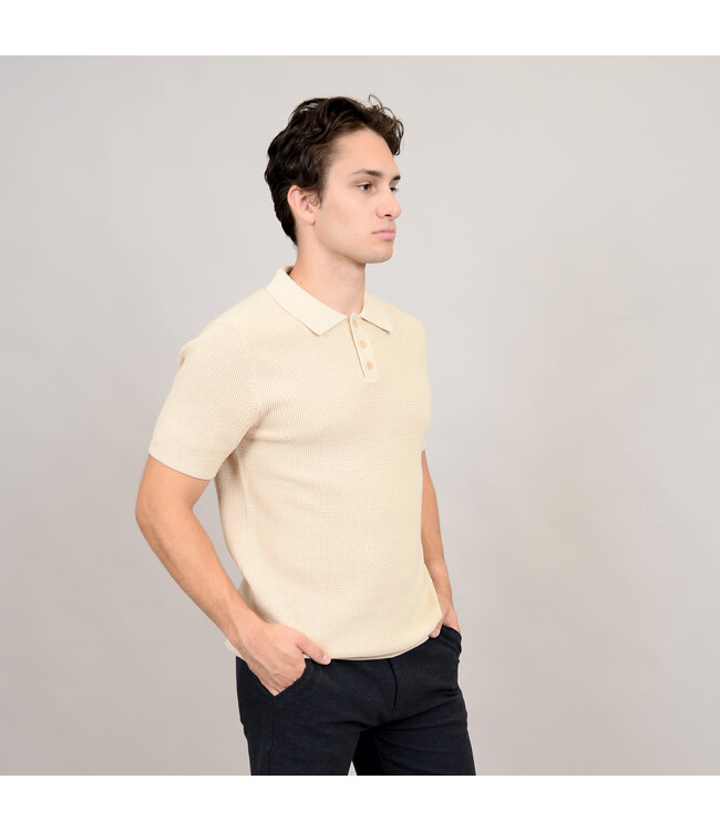 HEDGE MENS SS KNIT POLO-ECRU