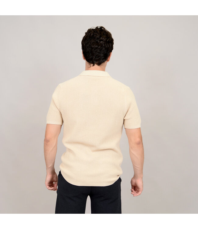HEDGE MENS SS KNIT POLO-ECRU