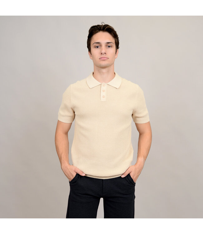 HEDGE MENS SS KNIT POLO-ECRU