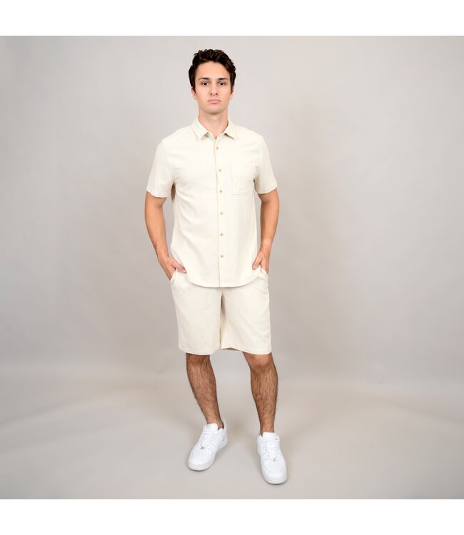 HEDGE MEN'S LINEN CLASSIC SS SHIRT-NATURAL