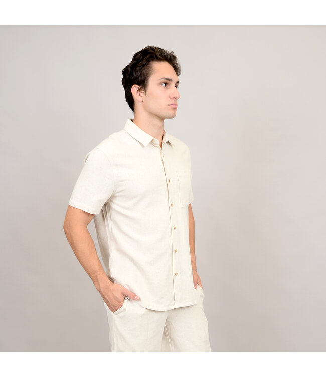 HEDGE MEN'S LINEN CLASSIC SS SHIRT-NATURAL