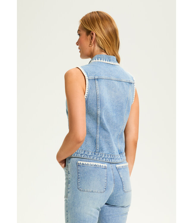 FDJ Crochet Stitch Denim Jean Jacket Vest Light Wash