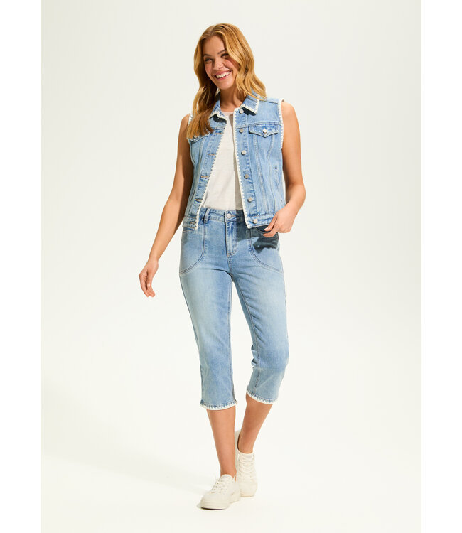 FDJ Crochet Stitch Denim Jean Jacket Vest Light Wash