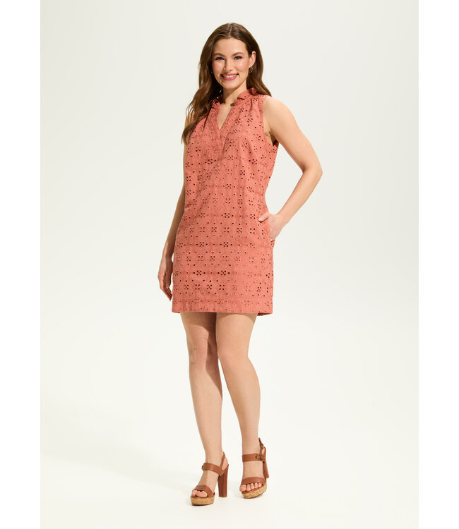 FDJ Eyelet Sleeveless V Neck Dress with Pockets Clay