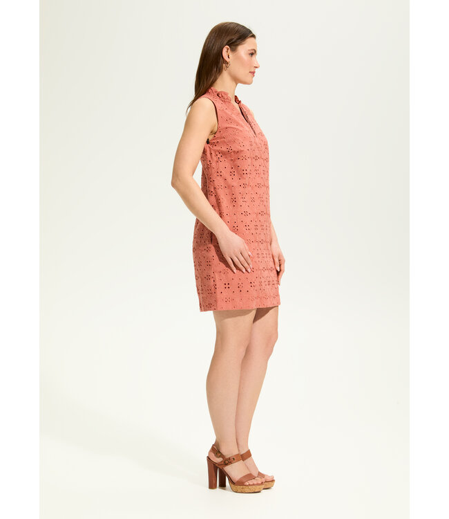 FDJ Eyelet Sleeveless V Neck Dress with Pockets Clay