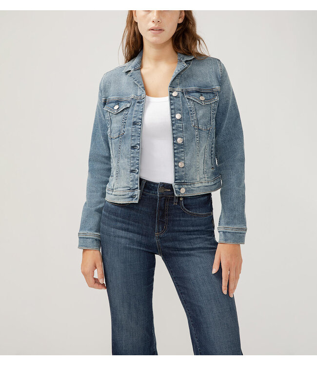 Silver Jeans Notched Crop Jean Jacket