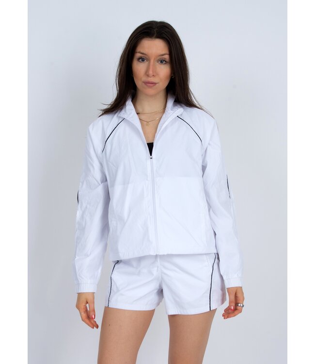 RD Style Full Zip Up Wind Breaker White with Piping  Detail