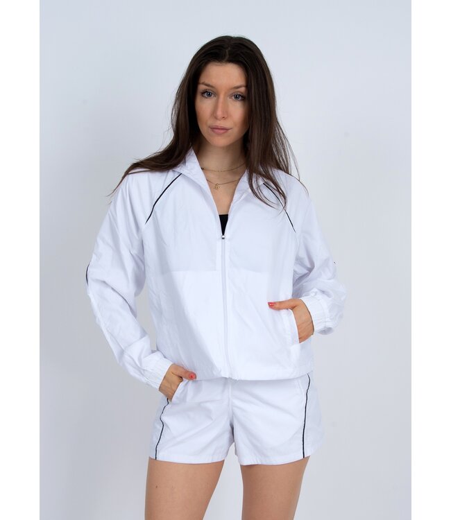 RD Style Full Zip Up Wind Breaker White with Piping  Detail