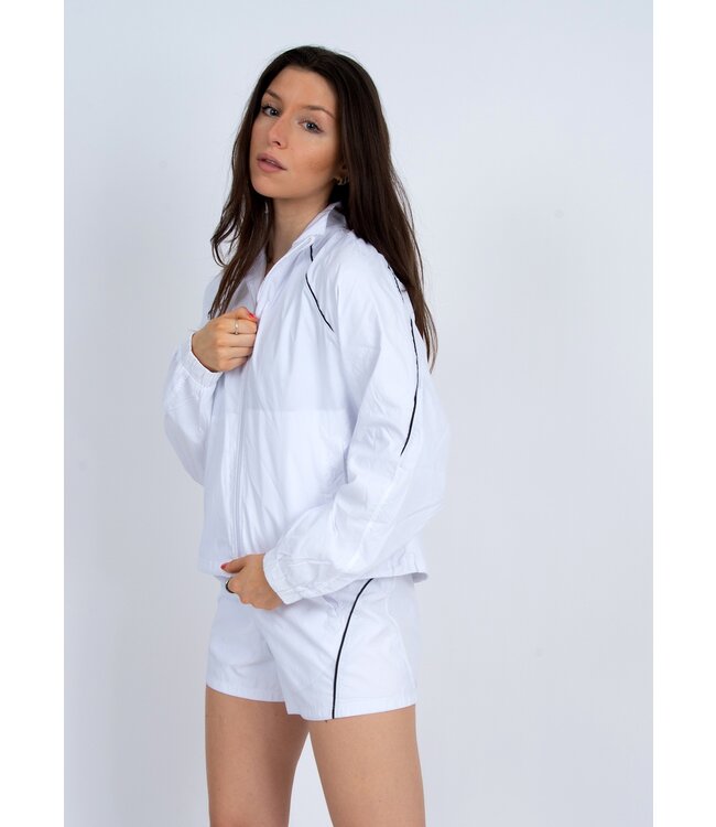 RD Style Full Zip Up Wind Breaker White with Piping  Detail