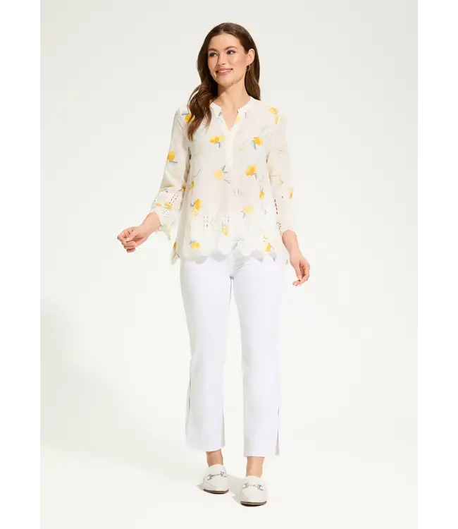FDJ  Lemon Print Eyelet Top