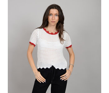 RD Style CALANTHA SHORT SLEEVE CREW NECK PULL-OVER WINTER WHITE CRIMSON