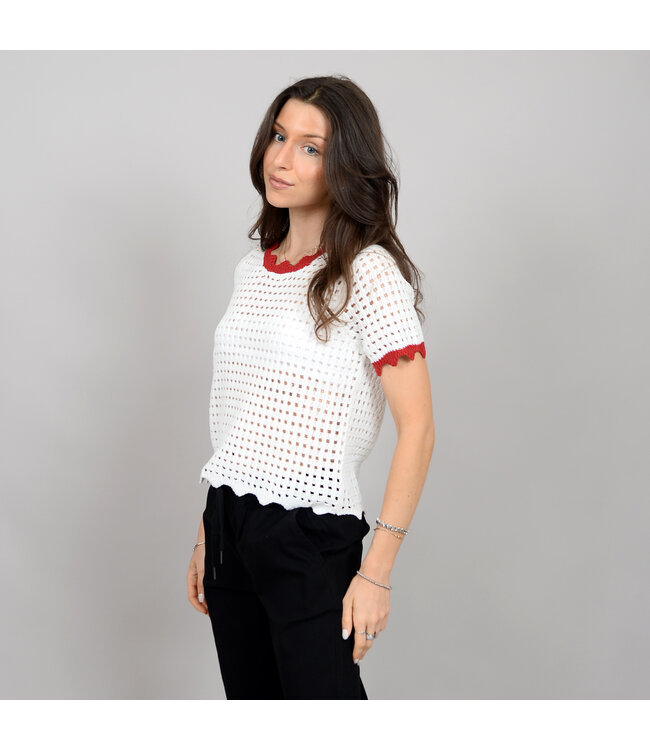 RD Style CALANTHA SHORT SLEEVE CREW NECK PULL-OVER WINTER WHITE CRIMSON
