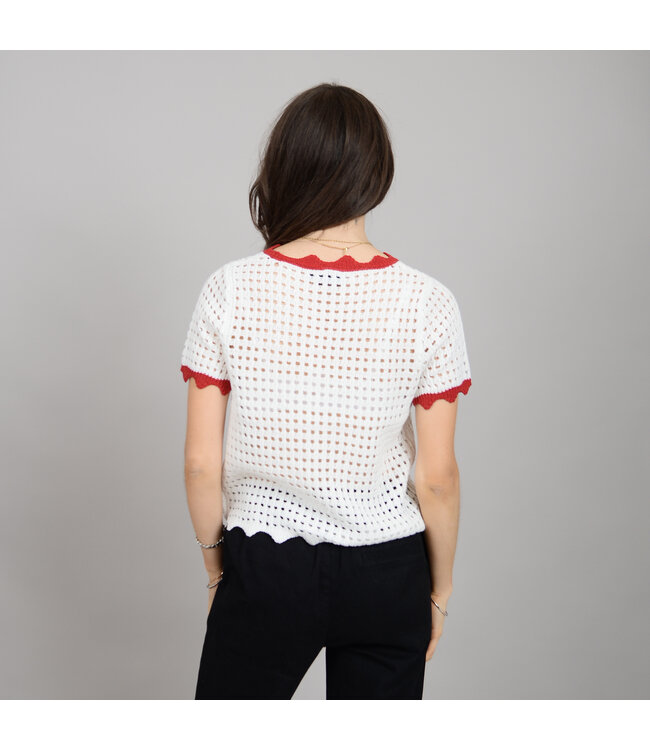 RD Style CALANTHA SHORT SLEEVE CREW NECK PULL-OVER WINTER WHITE CRIMSON