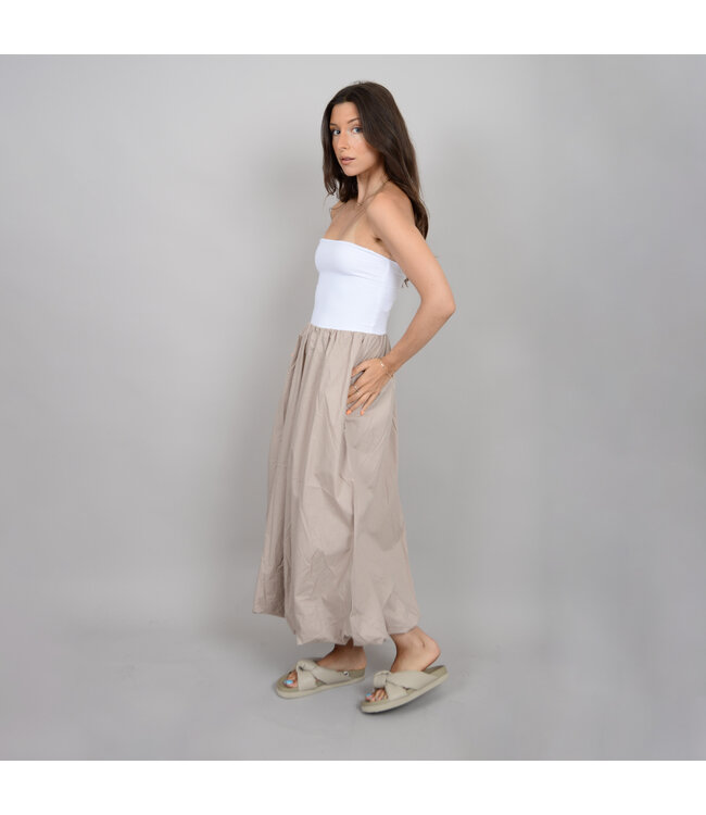 STRAPLESS BALLOON DRESS WHITE TAN