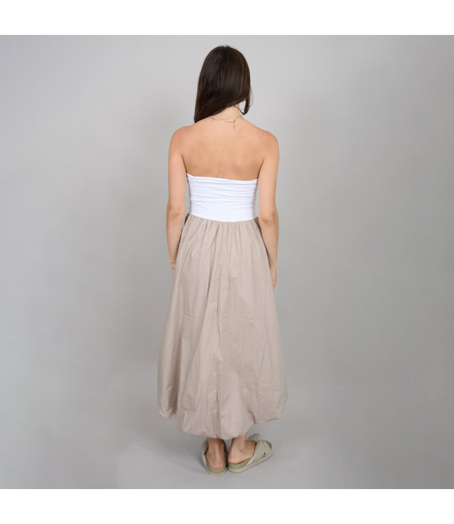 STRAPLESS BALLOON DRESS WHITE TAN