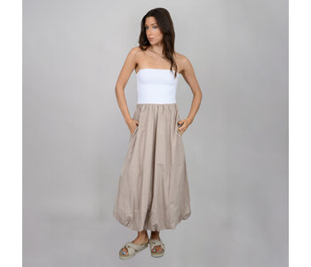 STRAPLESS BALLOON DRESS WHITE TAN
