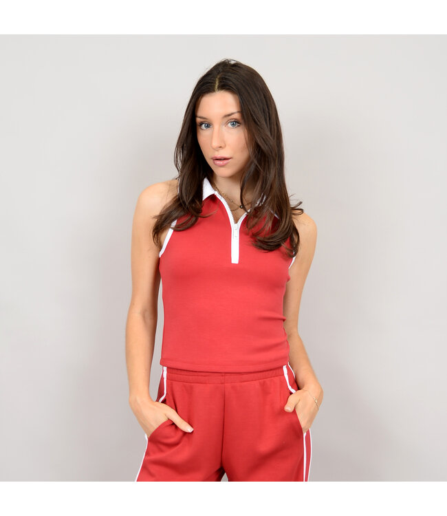 RD Style SOFT SCUBA SLEEVELESS 1/2 ZIP POLO COLLAR TOP