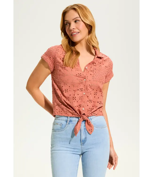 FDJ Eyelet Lace Short Sleeve Top