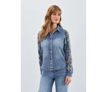 FDJ 7211853 Pleated Sleeve Chambray Shirt