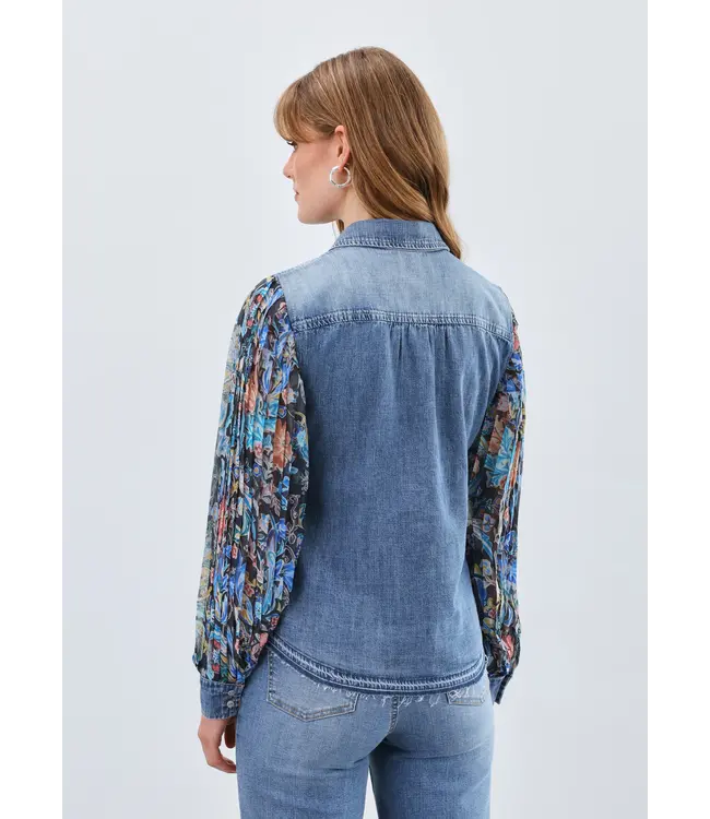 FDJ 7211853 Pleated Sleeve Chambray Shirt