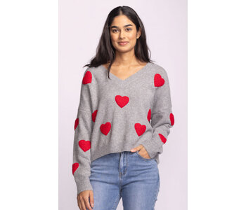 Pink Martini   Espera Sweater Grey with Red Hearts