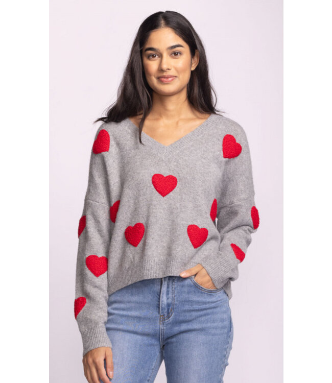 Pink Martini   Espera Sweater Grey with Red Hearts