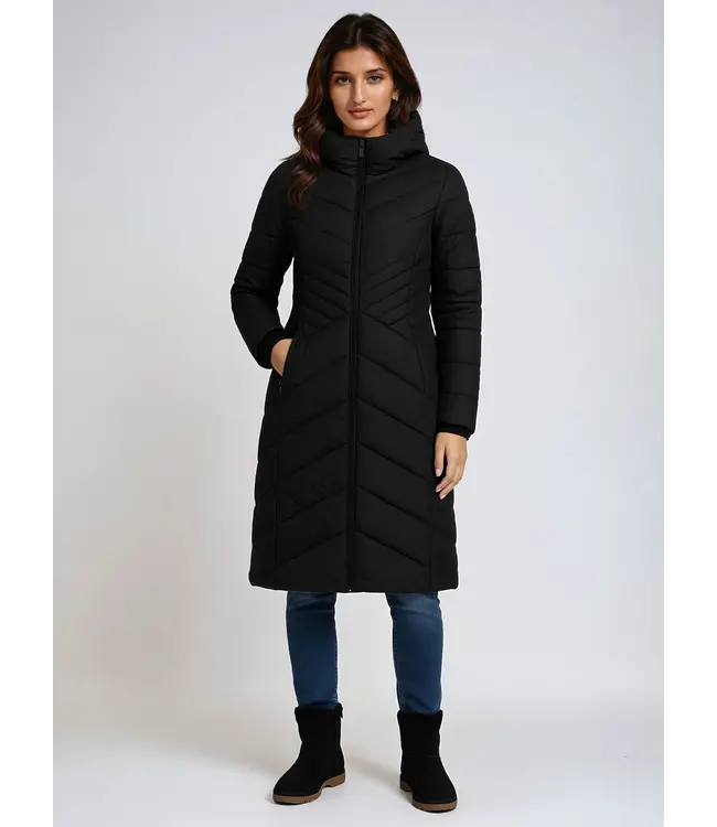 VALENTINA Star-Stitch Chic Long Puffer Jacket