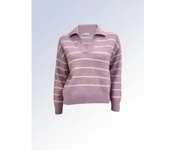 Point Zero  Collared V-Neck Long Sleeve Striped