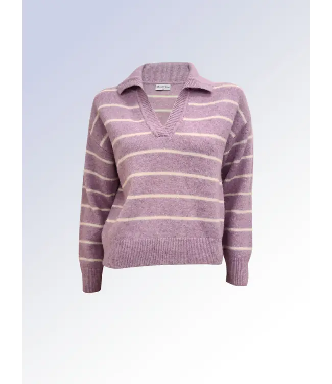 Point Zero  Collared V-Neck Long Sleeve Striped