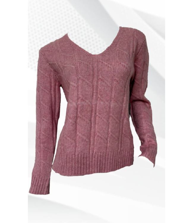 Point Zero LONG SLEEVE CABLE SWEATER V NECK