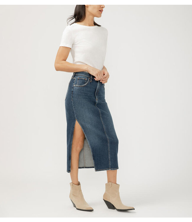 Silver Jeans MIDI DENIM SKIRT INDIGO