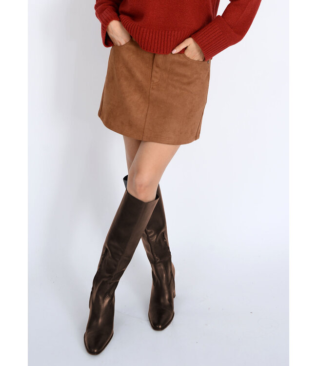 RD STYLE  MISSY ZIP UP MINI SKIRT COGNAC