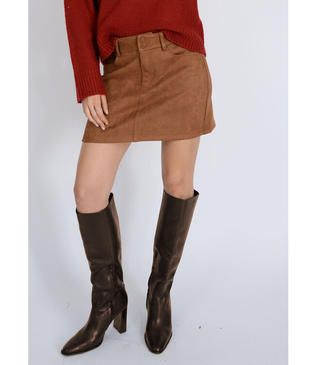 RD STYLE  MISSY ZIP UP MINI SKIRT COGNAC