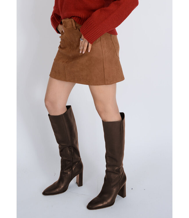 RD STYLE  MISSY ZIP UP MINI SKIRT COGNAC