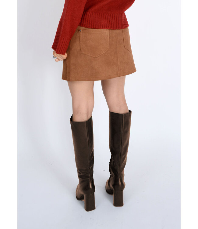 RD STYLE  MISSY ZIP UP MINI SKIRT COGNAC
