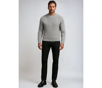Point Zero CUDI Cable Knit Sweater Cement Grey