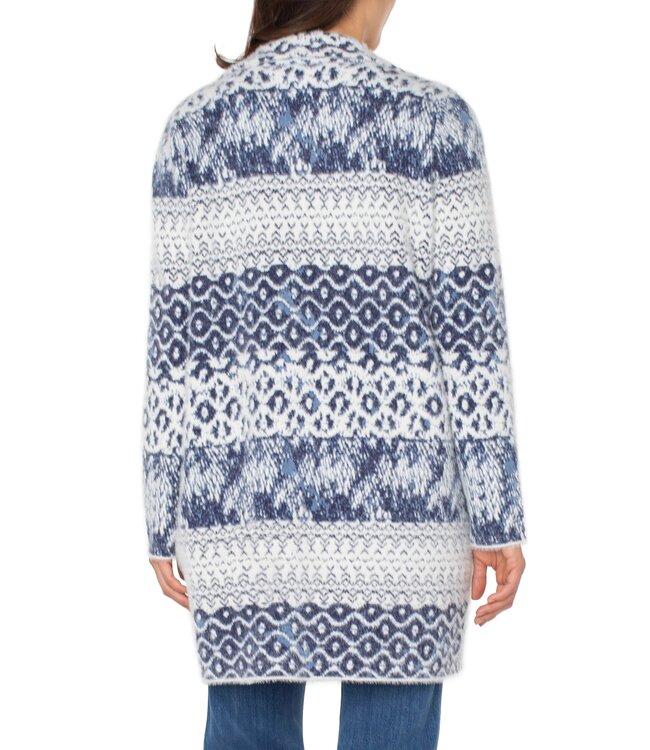 Open Front Coatigan Navy Shibori Mixed Texture