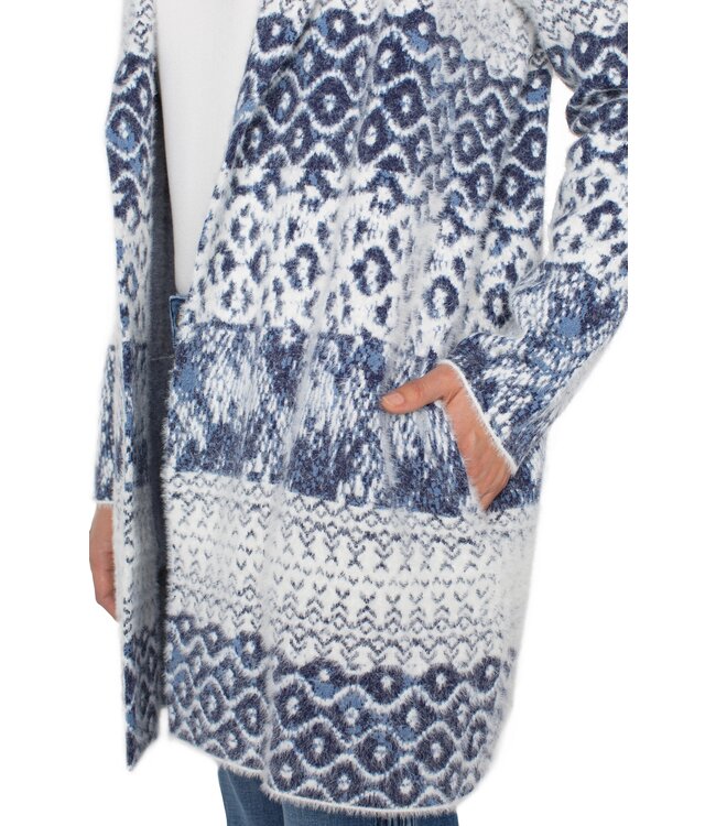 Open Front Coatigan Navy Shibori Mixed Texture