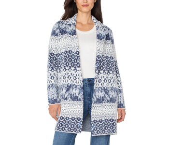 Open Front Coatigan Navy Shibori Mixed Texture