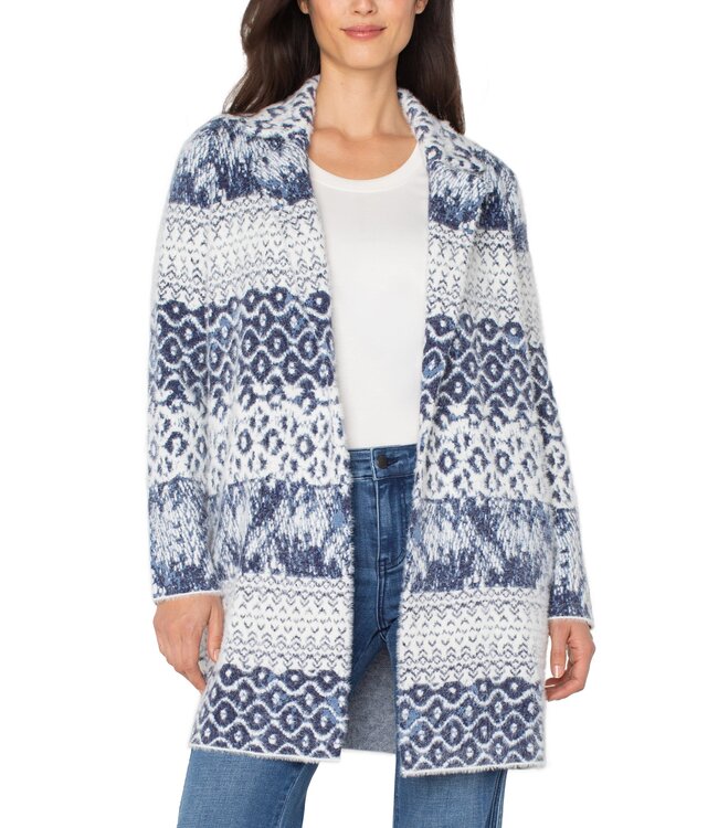 Open Front Coatigan Navy Shibori Mixed Texture