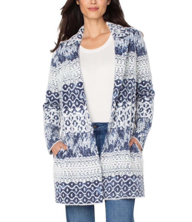 Open Front Coatigan Navy Shibori Mixed Texture