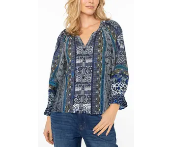 3/4 Sleeve Button Front Woven Blouse