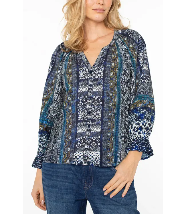 3/4 Sleeve Button Front Woven Blouse