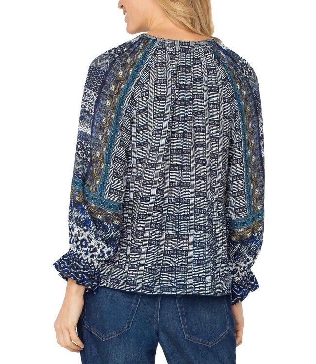 3/4 Sleeve Button Front Woven Blouse