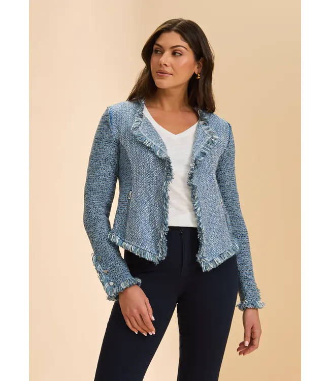 FDJ Deconstructed Knit Tweed Fray Hem Jacket