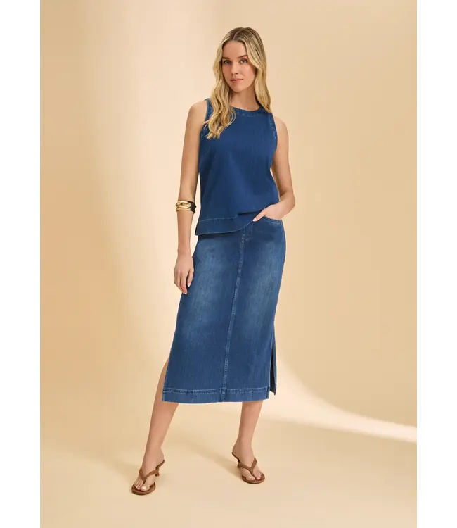 FDJ Pull On Denim Skirt with Slits