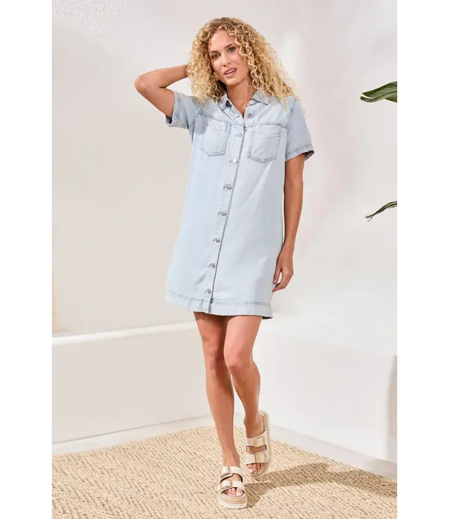 Tribal Canada BUTTON FRONT FLOWY DENIM SHIFT DRESS