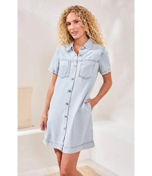 Tribal Canada BUTTON FRONT FLOWY DENIM SHIFT DRESS